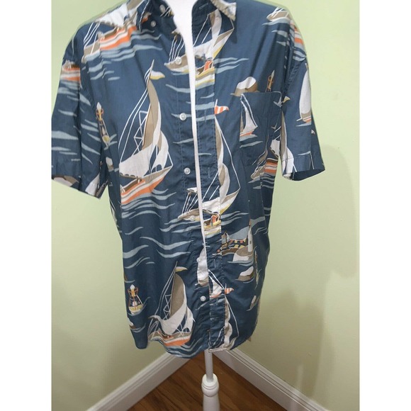 J. Crew Mens Sailboat Lighthouse Blue Shirt size Large - Picture 2 of 5